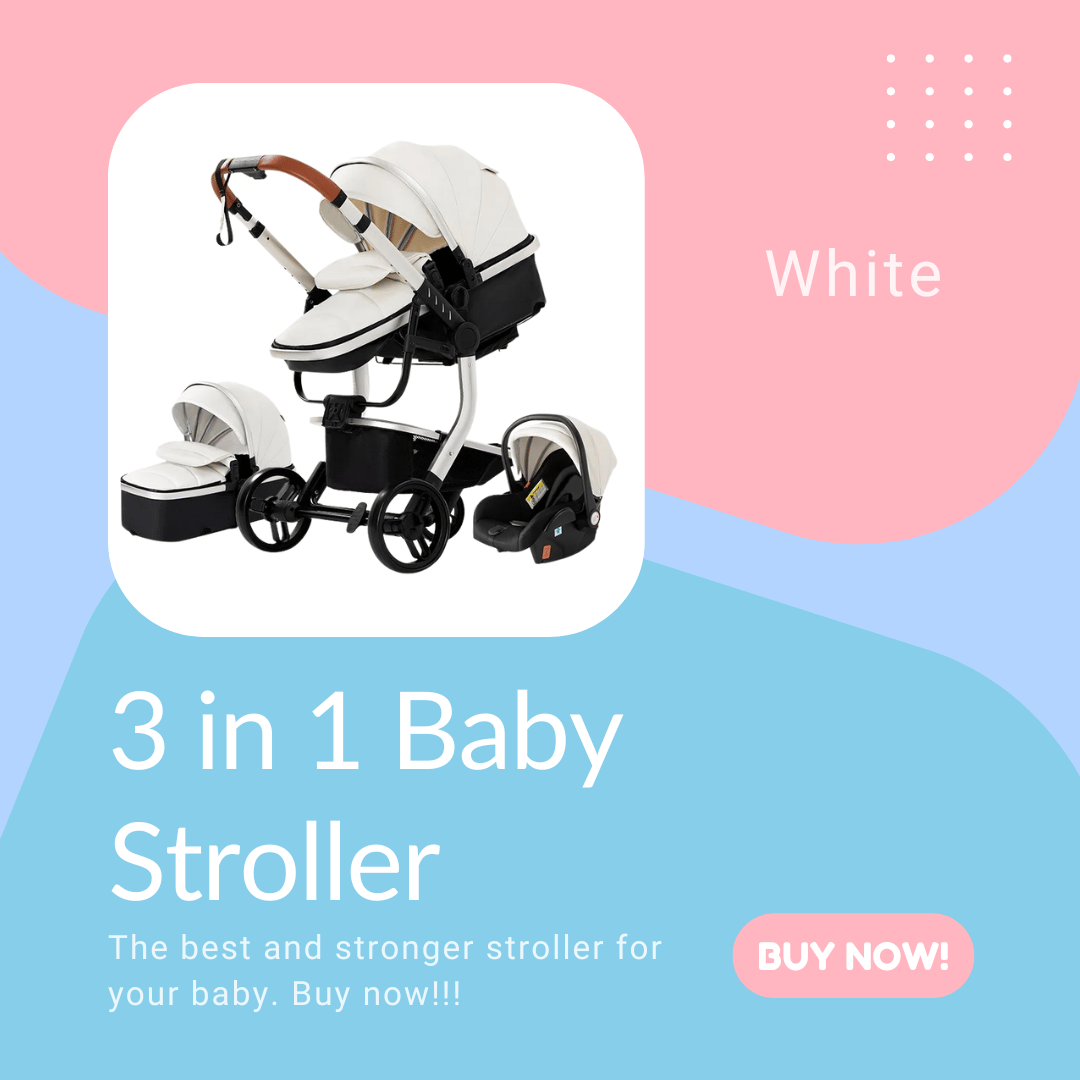 3 in 1 Baby Stroller - White