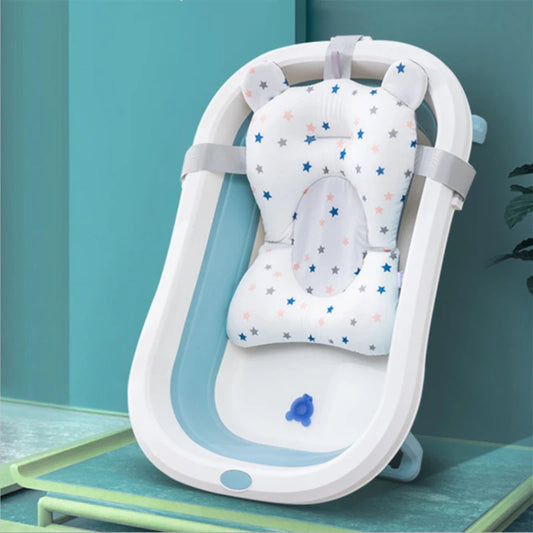 Baby bath seat with star pattern on a teal background