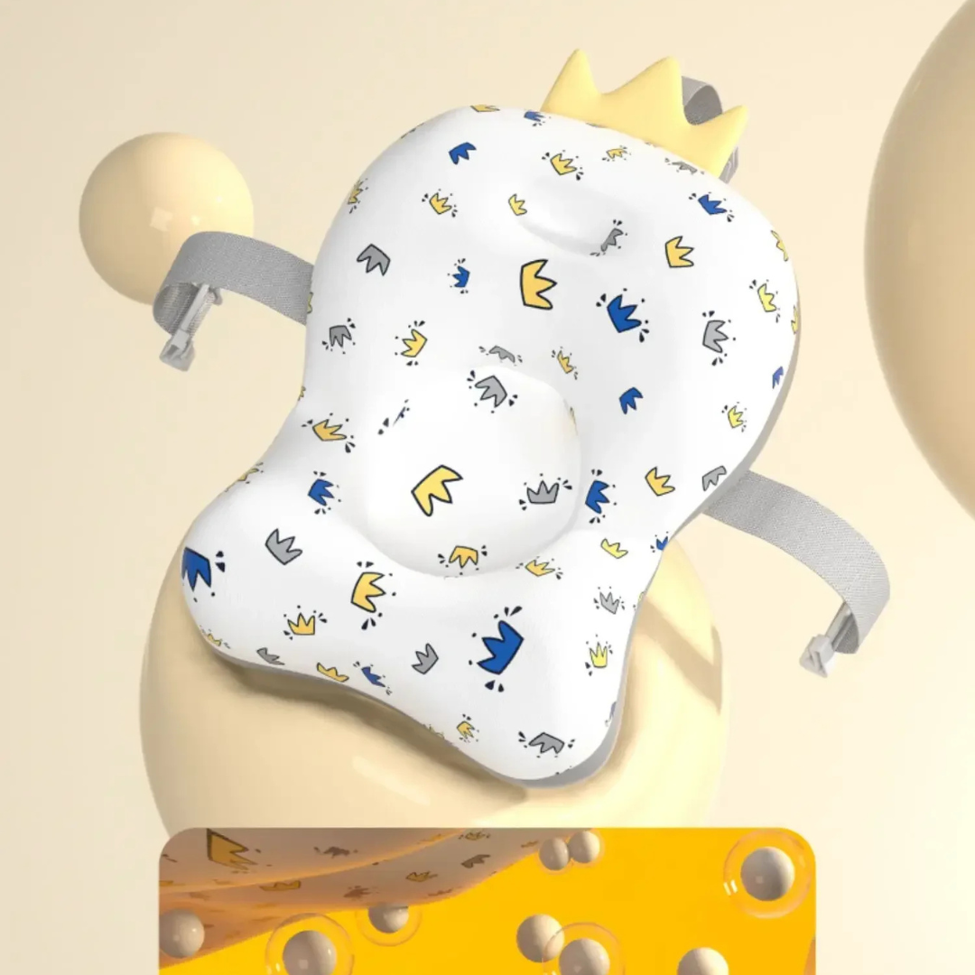 Baby head support pillow with cartoon patterns on a neutral background