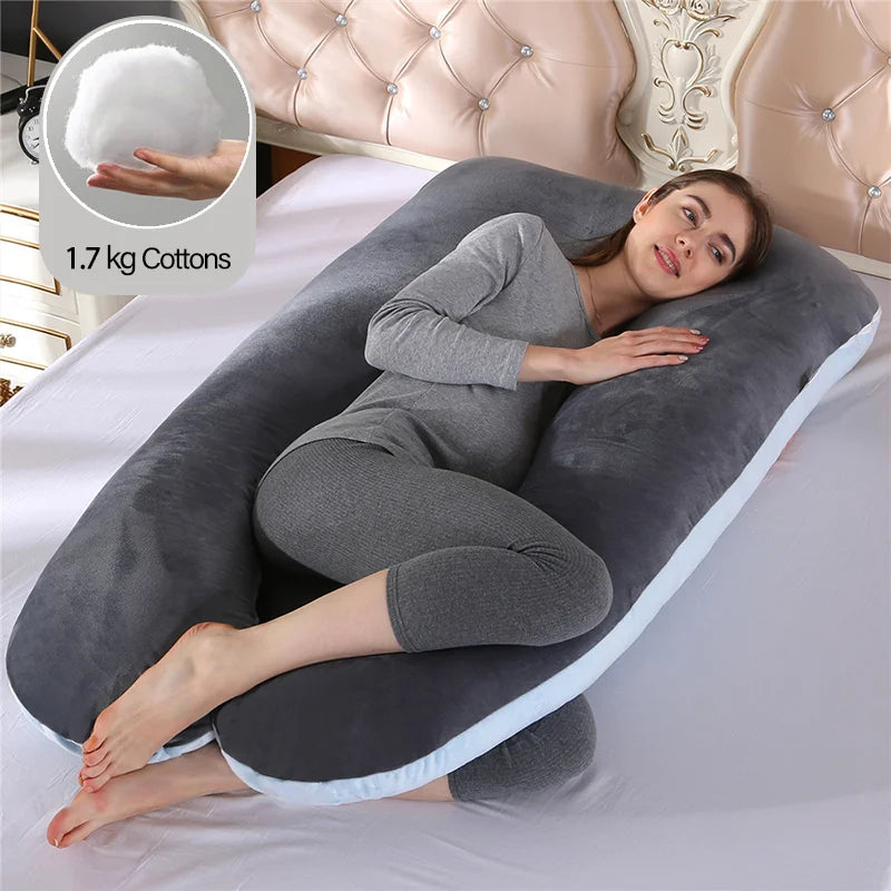 U-Shape Pregnancy Pillow - Grey and White