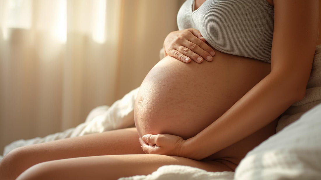 Pregnant woman holding her belly