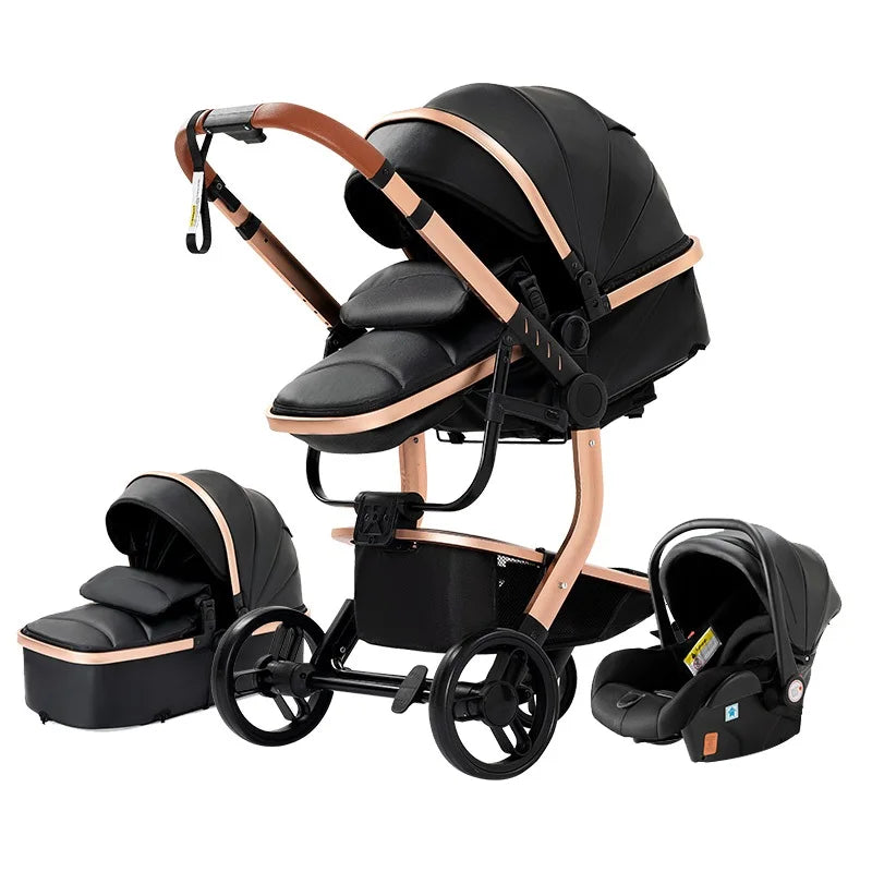 3-in-1 Travel System – Lightweight Stroller from Newborn to Toddler – Black & gold