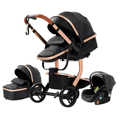3-in-1 Travel System – Lightweight Stroller from Newborn to Toddler – Black & gold