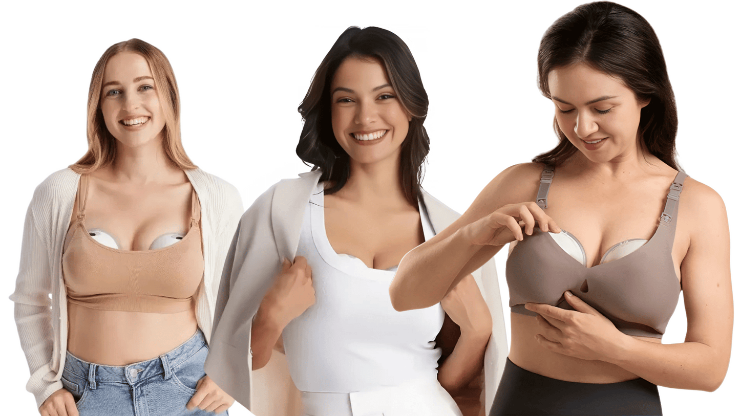 3 Women showing the wearable breast pump