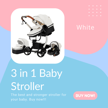 3 in 1 Baby Stroller - White