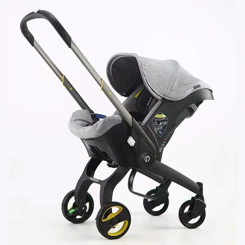 4 in 1 baby stroller - grey with pink wheels