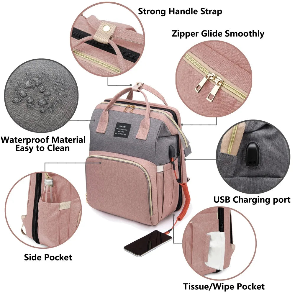 8 in 1 Diaper Bag - Pink Diagram