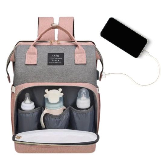 8 in 1 Diaper Bag - USB Connector Charging a iPhone