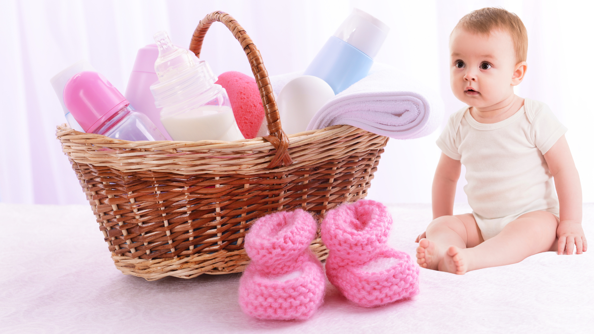 A flat lay of essential baby products