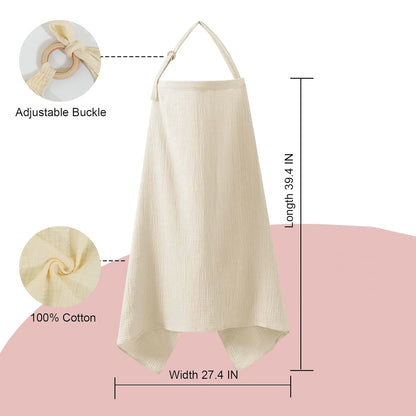 Beige apron with measurements and material details on a pink background