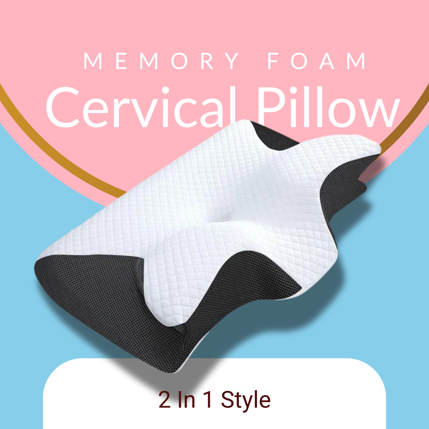 Black 2 - in - 1 Memory Foam Cervical Pillow