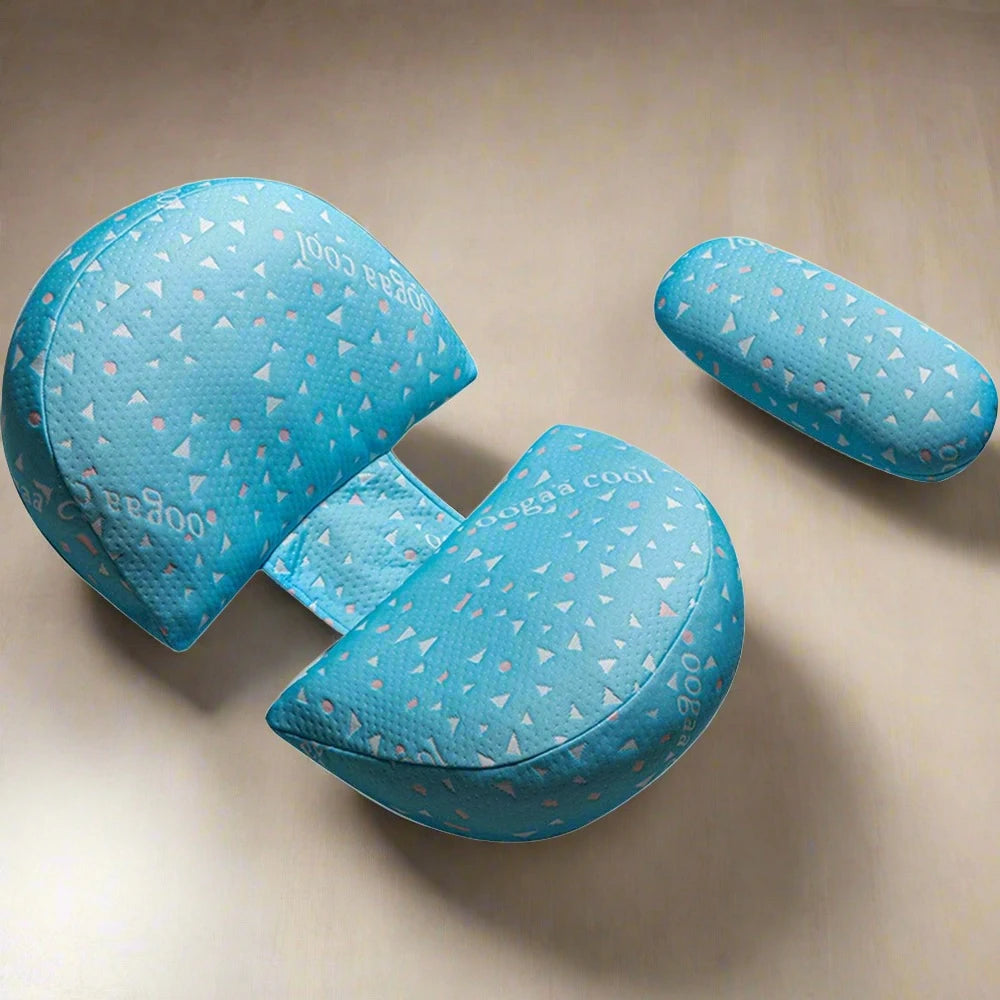 Blue U-shaped maternity pillow