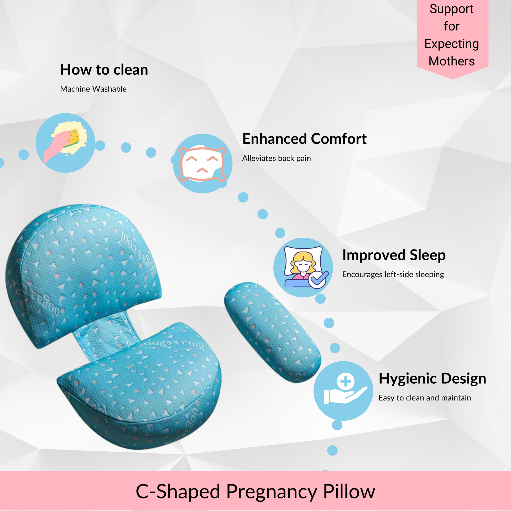 C-Shaped Pregnancy Pillow - Blue