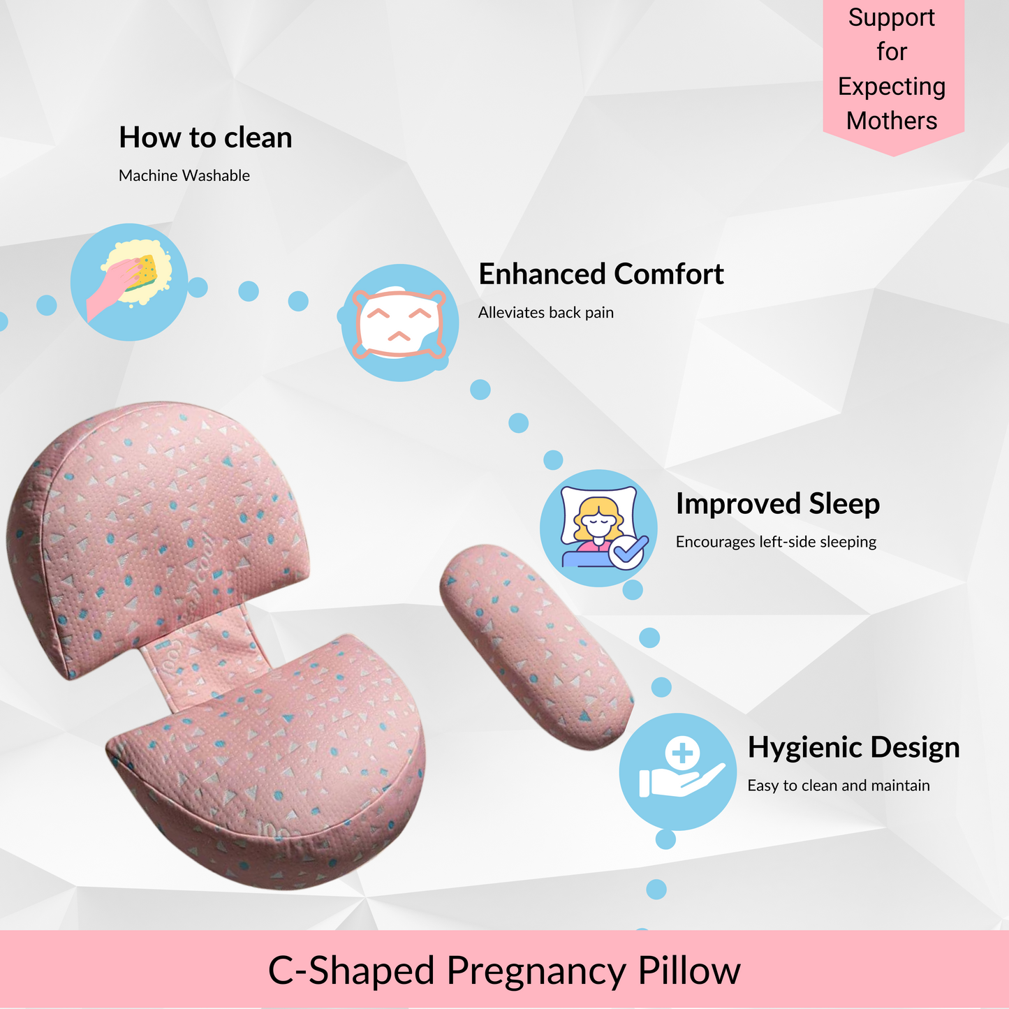 C-Shaped Pregnancy Pillow - Pink