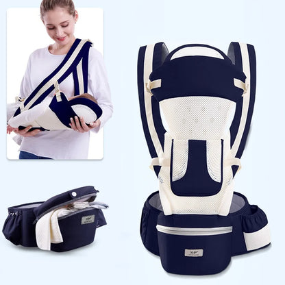 Ergonomic Baby Carrier with Waist Stool - Blue Colour
