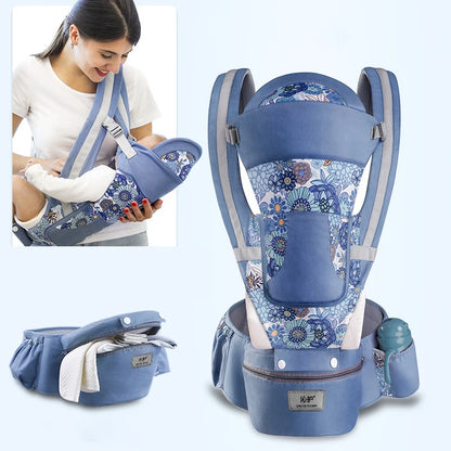 Ergonomic Baby Carrier with Waist Stool - Blue Patterns