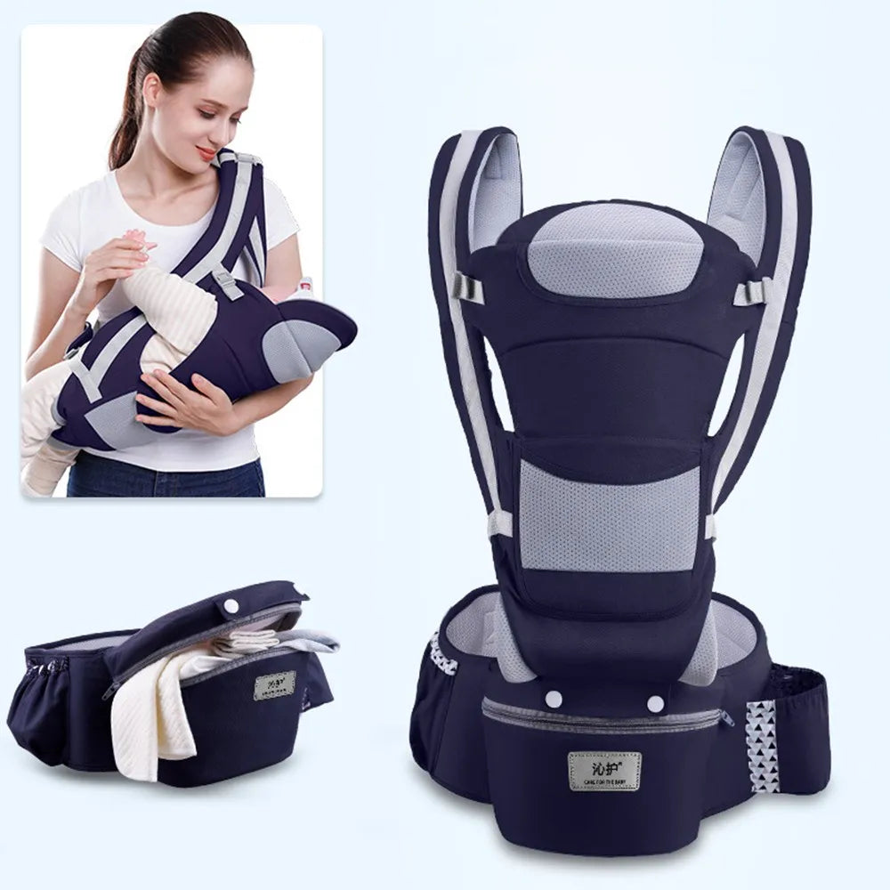 Ergonomic Baby Carrier with Waist Stool - Dark Blue