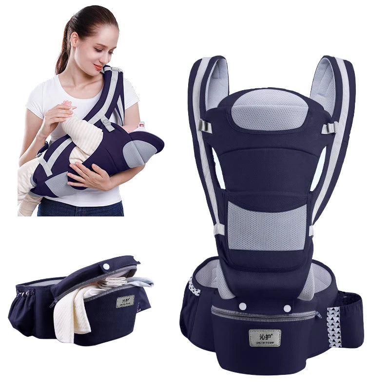 Ergonomic Baby Carrier with Waist Stool - Dark Blue
