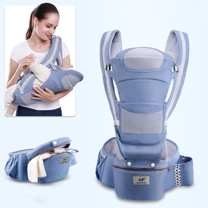 Ergonomic Baby Carrier with Waist Stool - Light Blue