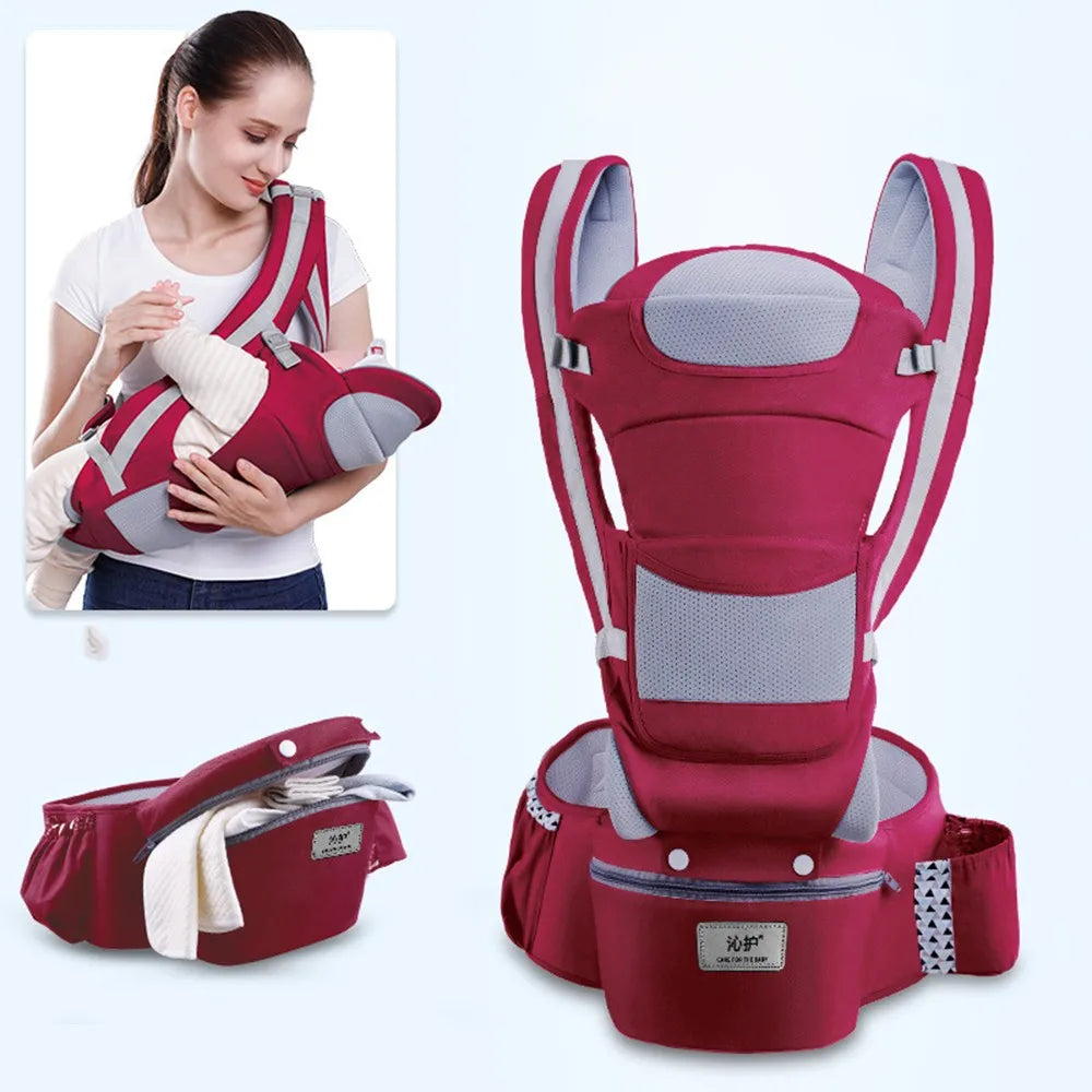 Ergonomic Baby Carrier with Waist Stool - Wine Colour