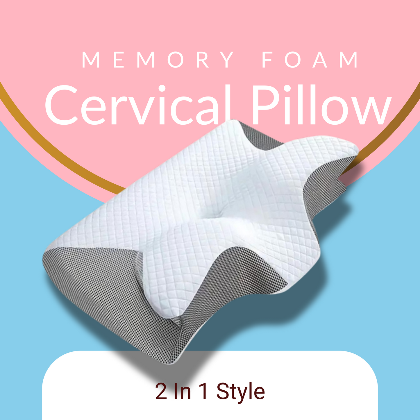 Grey 2-in-1 Memory Foam Cervical Pillow