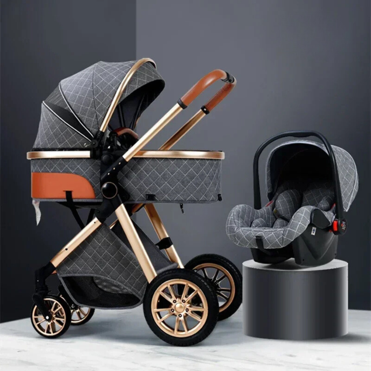 Grey Luxury 3-in-1 Baby Stroller