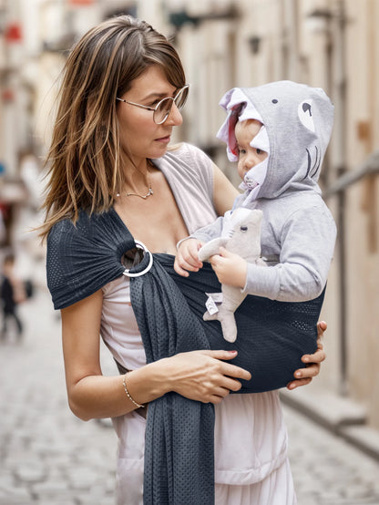 Hands Free Baby Wrap Carrier for Newborns to Toddlers - Baby Wearing A Dinosaur Outfit