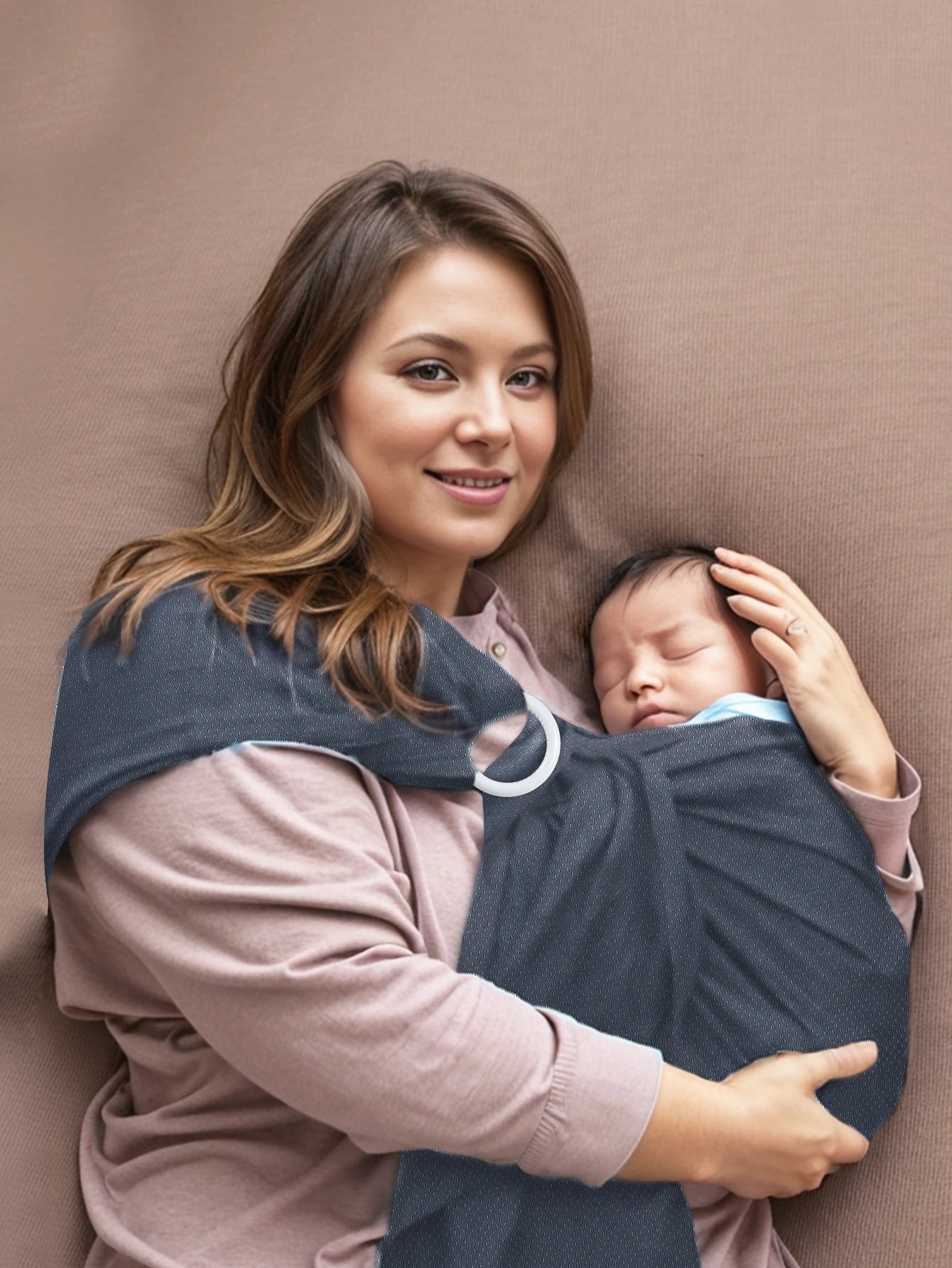 Hands Free Baby Wrap Carrier for Newborns to Toddlers - Brown Hair Mom