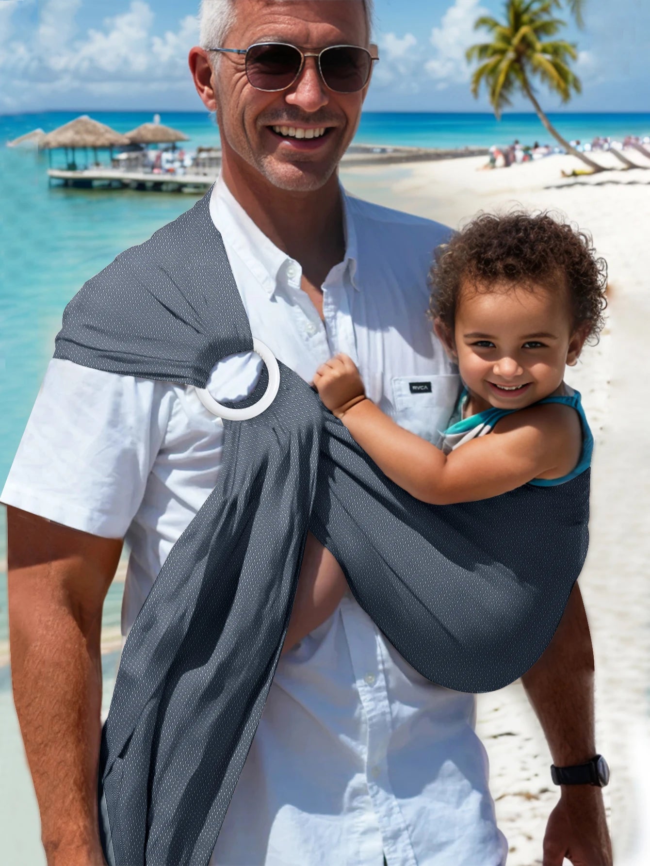 Hands Free Baby Wrap Carrier for Newborns to Toddlers - Dad Carrying His Baby