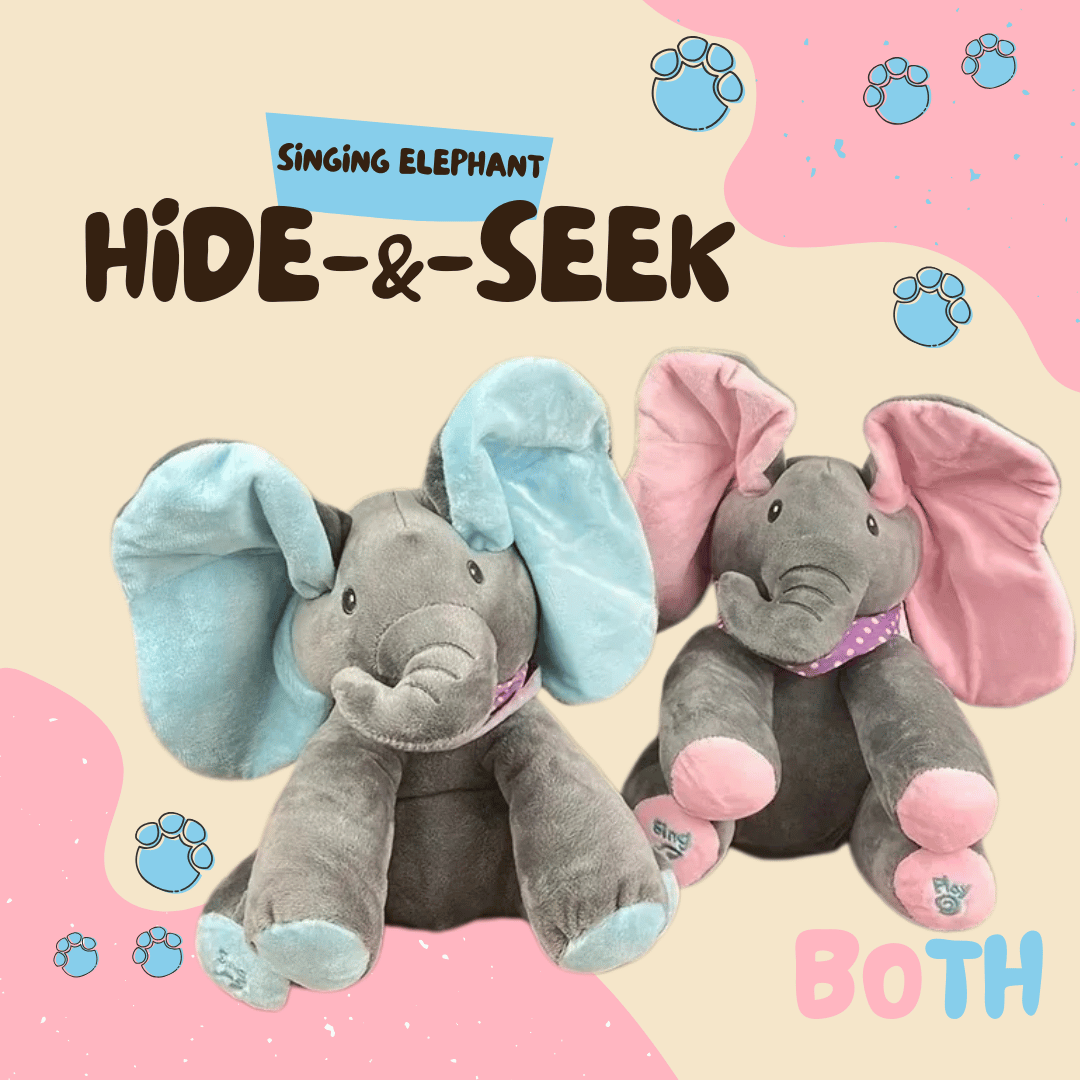 Hide & Seek Elephant Plush Toy - Pink and blue