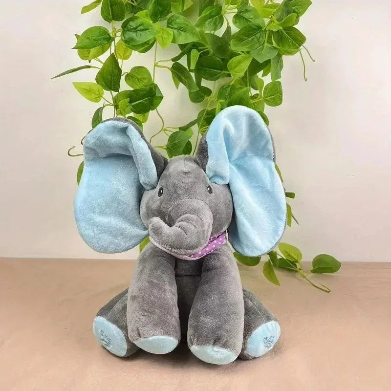 Hide-and-Seek Singing Elephant Plush Toys Blue - front view