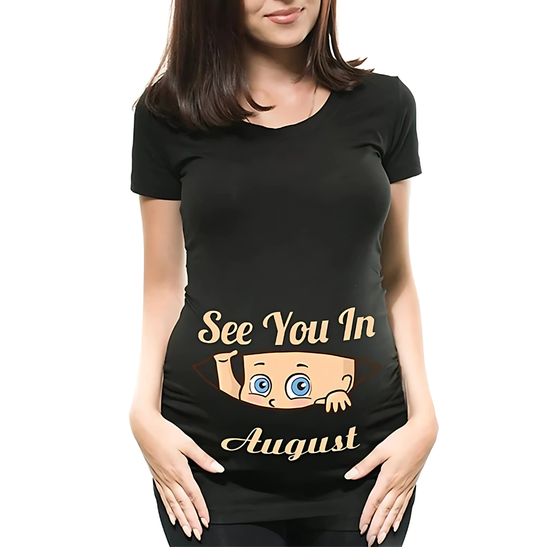 Mamas Bump _ Funny Pregnancy Announcement T-Shirt _ See You In August - Black Colour