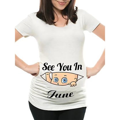 Mamas Bump _ Funny Pregnancy Announcement T-Shirt _ See You In June - White Colour