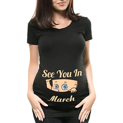 Mamas Bump _ Funny Pregnancy Announcement T-Shirt _ See You In March- Black Colour