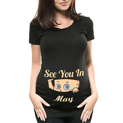 Mamas Bump _ Funny Pregnancy Announcement T-Shirt _ See You In May - Black Colour