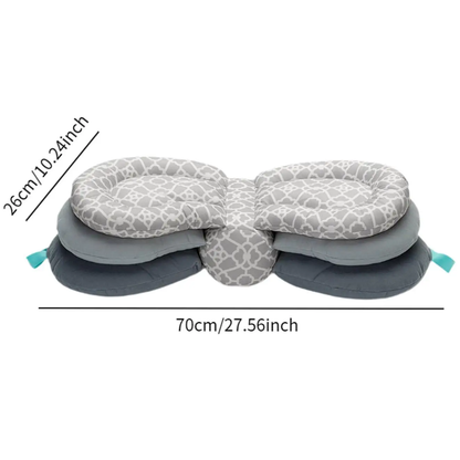 Baby bath support with measurements on a white background