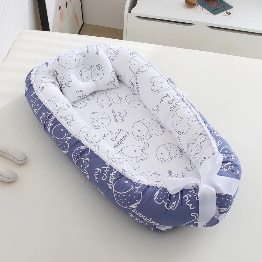 Portable Baby Nest – Soft Sleep Pod for Newborns & Travel – Mama’s Bump™ -  Elephant patterns