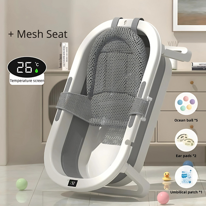 Baby swing with mesh seat and temperature screen in a room setting
