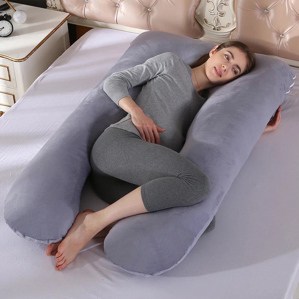 U-Shape Pregnancy Pillow - Woman Laying Down