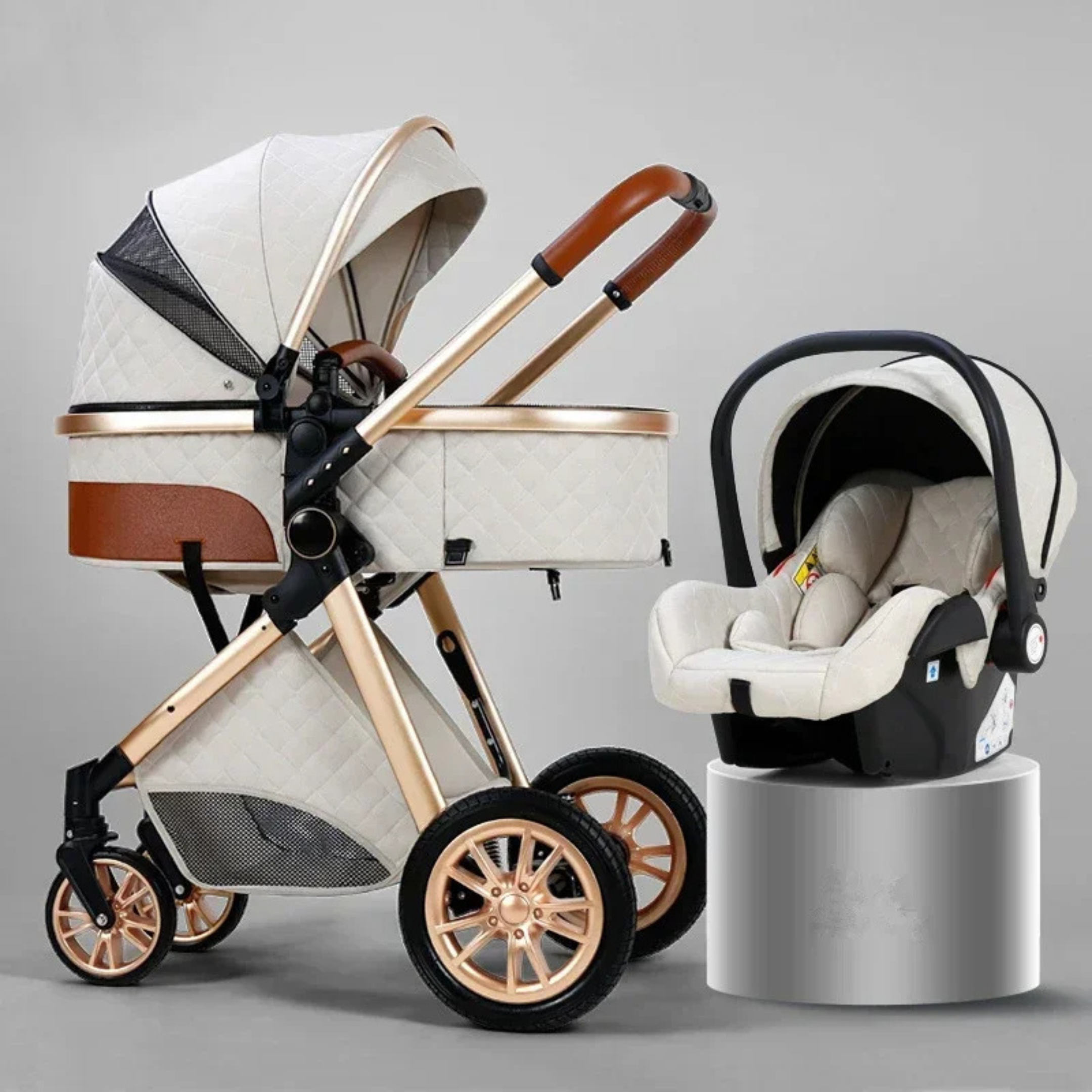 White Luxury 3 - in - 1 Baby Stroller