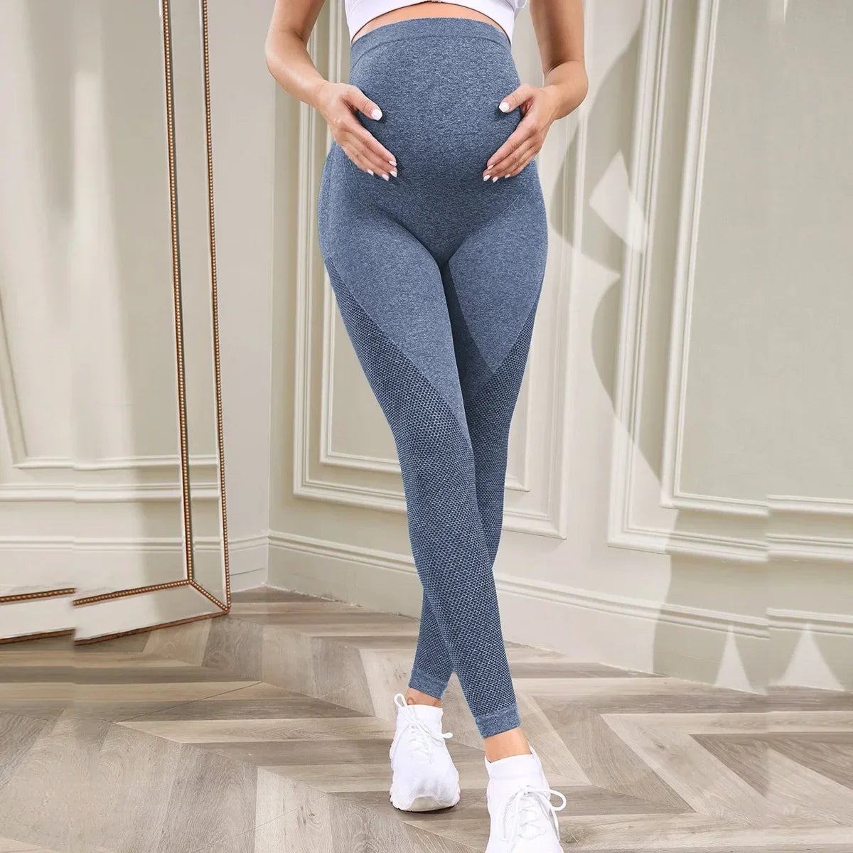 Women's Over-The-Belly Maternity Leggings - Blue Colour