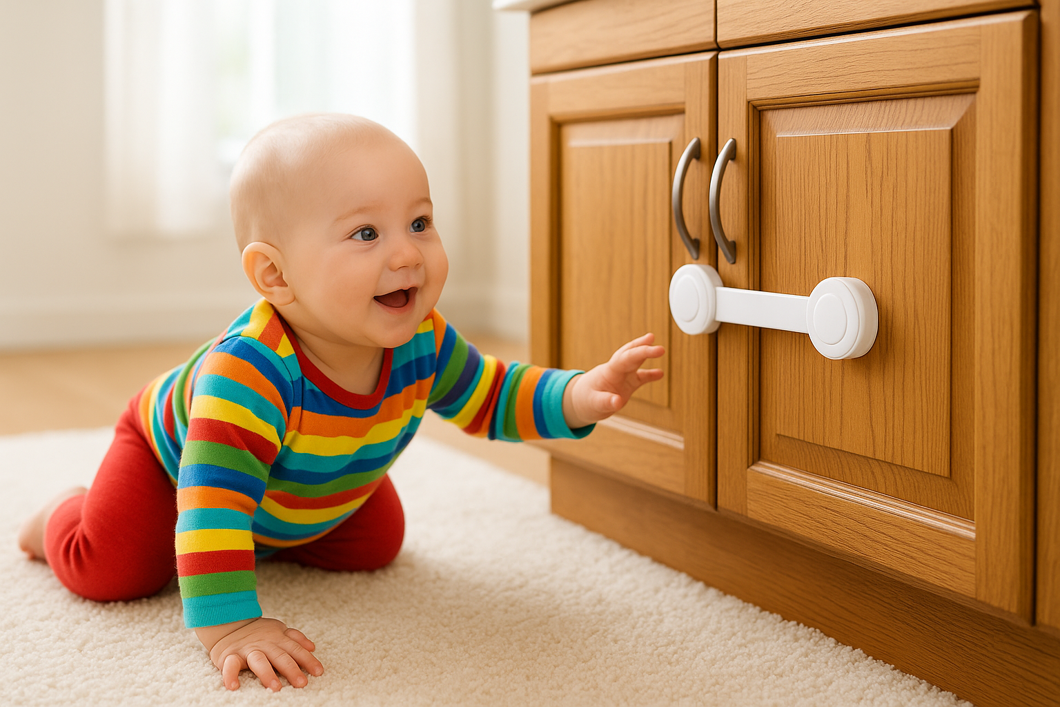 Move the child lock so that it covers both cupboard doors